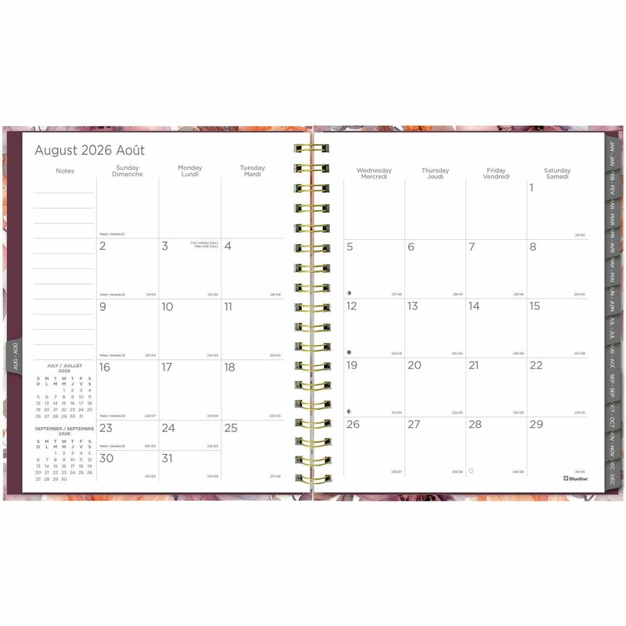 Blueline Floral Blush Monthly Planner Hard Cover 11" x 8-1/2" Bilingual Floral Blush - C489017B.01