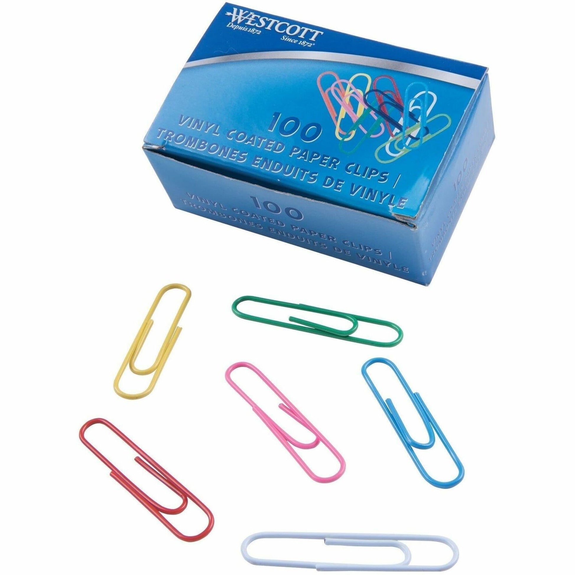 Westcott 2" (51mm) Vinyl Coated Paper Clips, 100/box