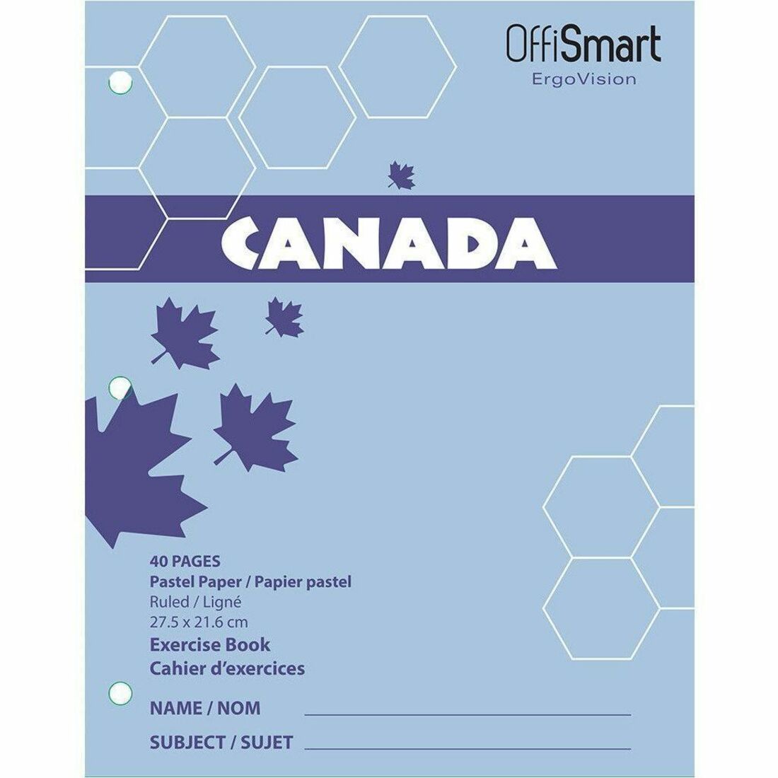 OFFISMART ErgoVision Ruled Exercise Notebook, Pastel Blue Paper, 40pg