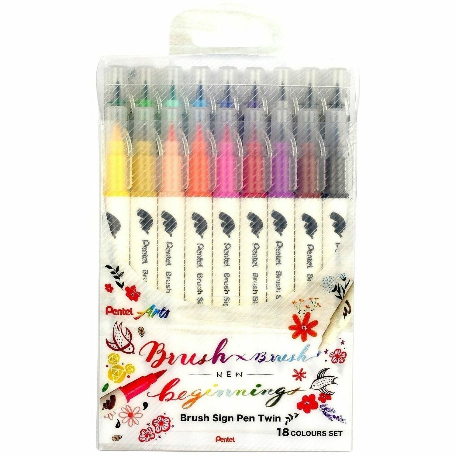 Pentel Brush Sign Pen Twin - 18-Colour Set