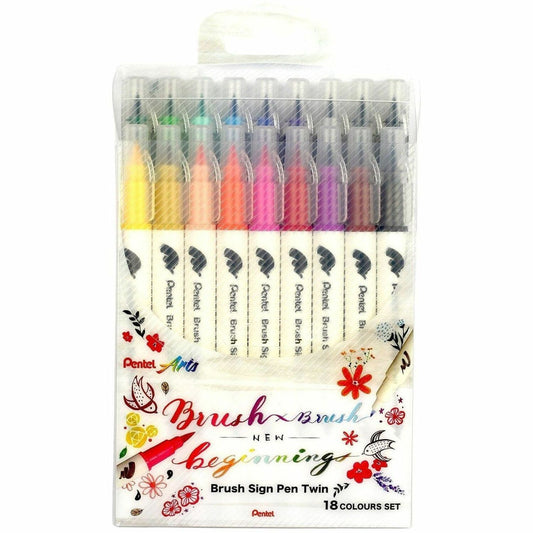 Pentel Brush Sign Pen Twin - 18-Colour Set