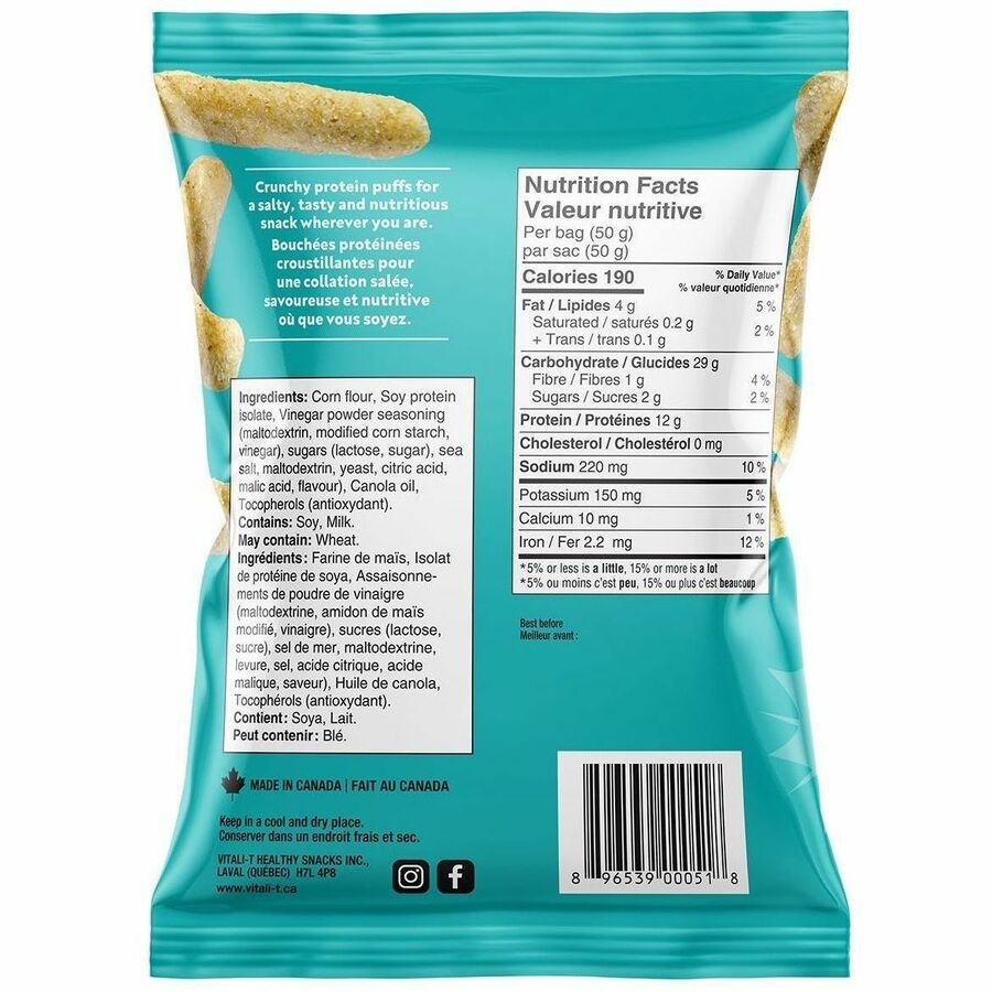 Super Puffs Protein Snacks Salt and Vinegar - 24 x 50g Box - APFP002