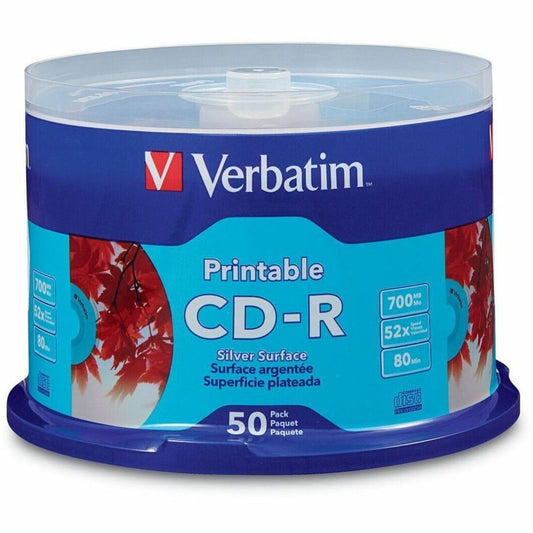 Verbatim CD-R 700MB 52X Silver Inkjet Printable - 50pk Spindle