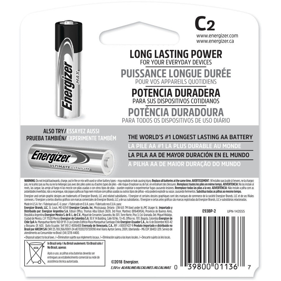 Energizer MAX Alkaline C Batteries, 2 Pack - E93BP-2
