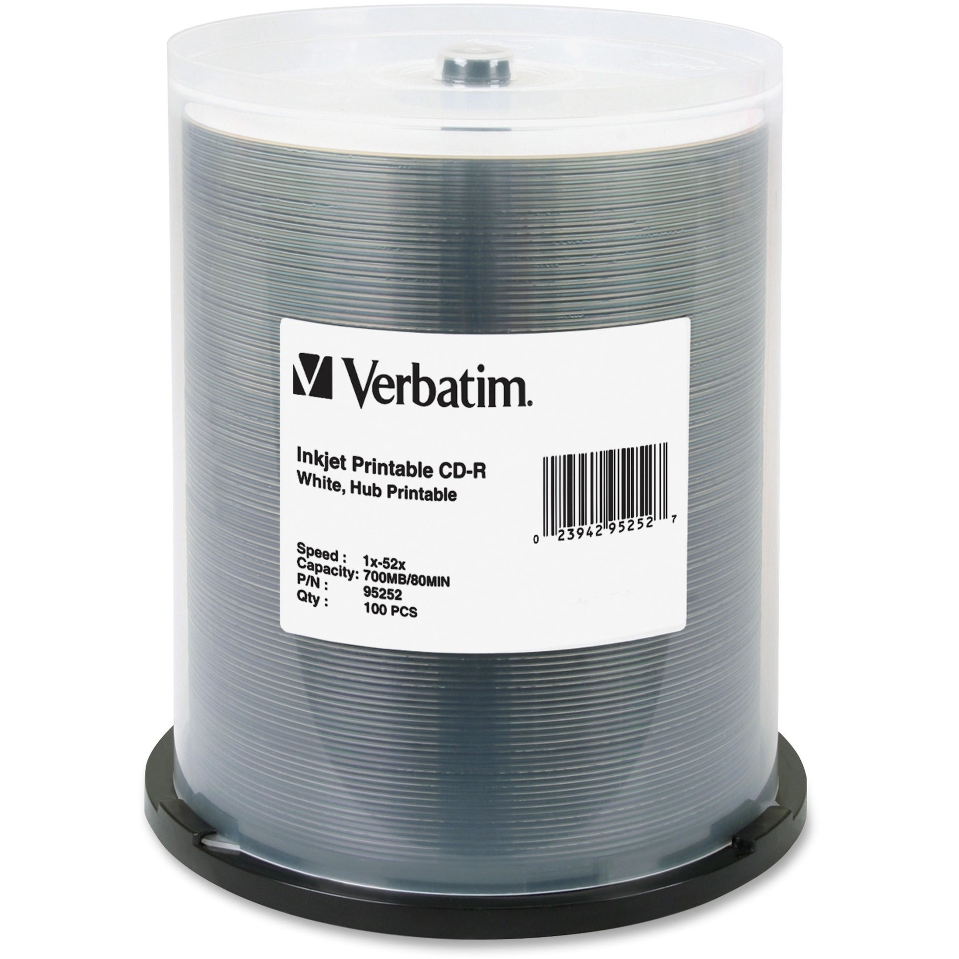Verbatim 95252 CD Recordable Media - CD-R - 52x - 700 MB - 100 / Pack - White