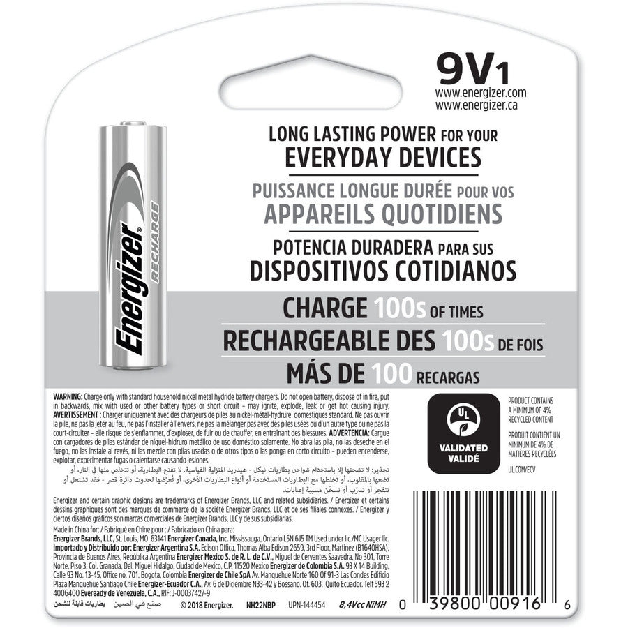 Energizer 9-Volt Recharge Batteries - NH22NBP