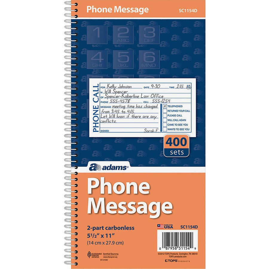 Adams Spiral Bound Phone Message Books - SC1154D