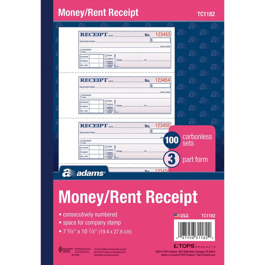 Adams Tapebound 3-part Money Receipt Book - TC1182