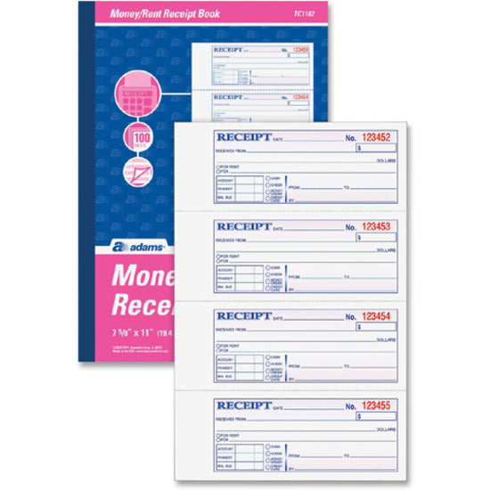 Adams Tapebound 3-part Money Receipt Book - TC1182