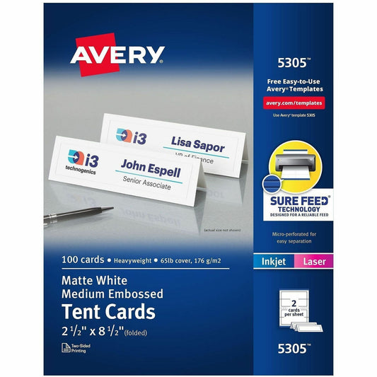 Avery&reg; Medium Tent Cardsfor Laser and Inkjet Printers, 2-1/2" x 8-1/2"