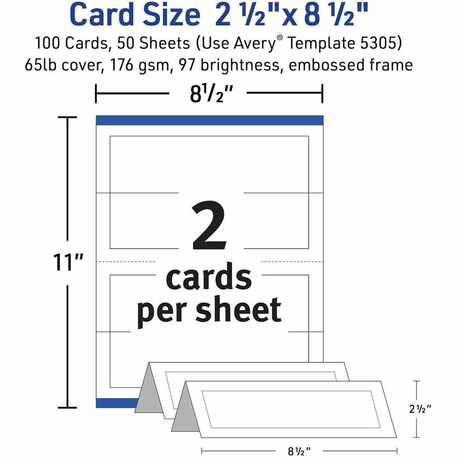 Avery&reg; Medium Tent Cardsfor Laser and Inkjet Printers, 2-1/2" x 8-1/2" - 5305