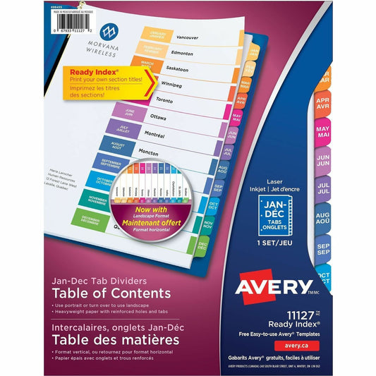 Avery&reg; Ready Index&reg; Table of Contents Dividers for Laser and Inkjet Printers, Jan-Dec