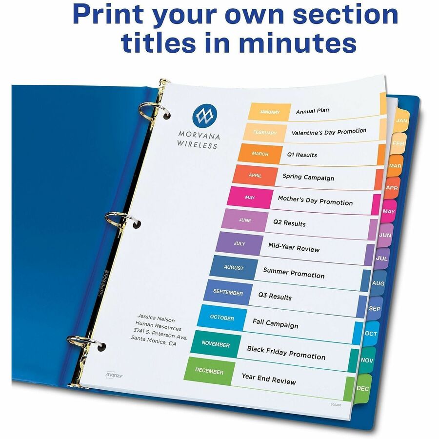 Avery&reg; Ready Index&reg; Table of Contents Dividers for Laser and Inkjet Printers, Jan-Dec - RI213M