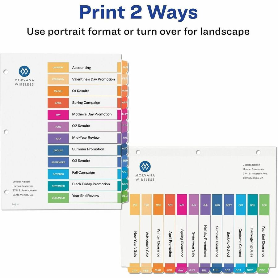 Avery&reg; Ready Index&reg; Table of Contents Dividers for Laser and Inkjet Printers, Jan-Dec - RI213M