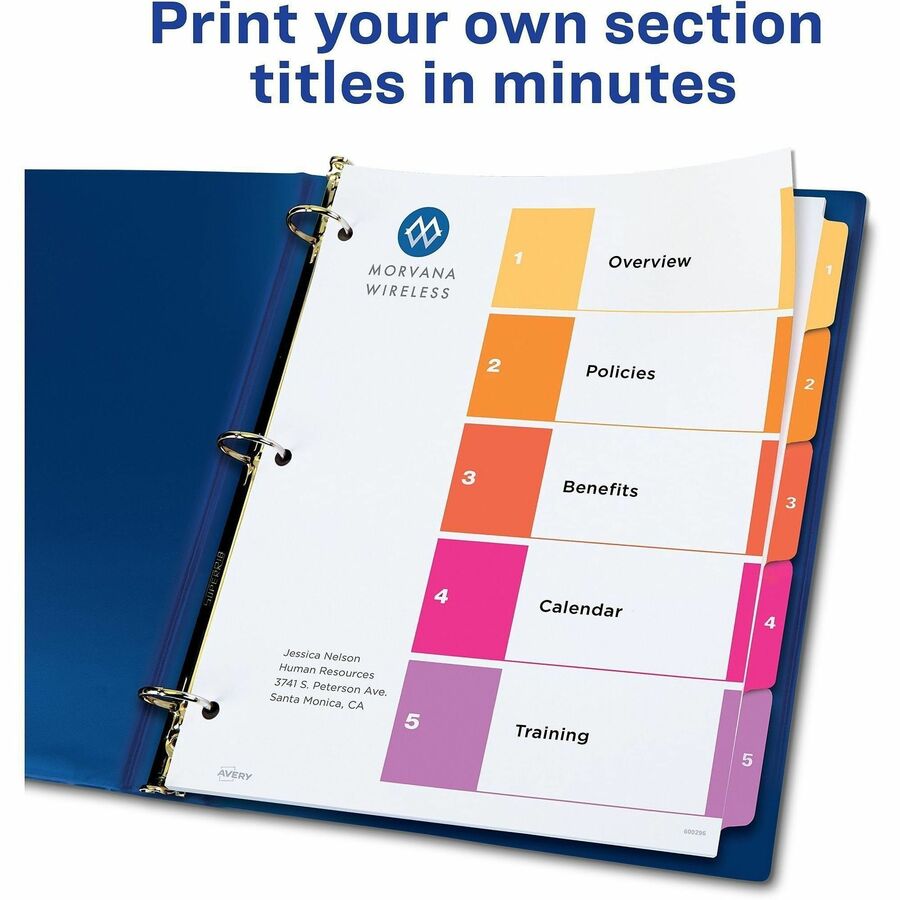 Avery&reg; Ready Index&reg; Table of Content Dividersfor Laser and Inkjet Printers, 5 tabs, 6 sets - 11187