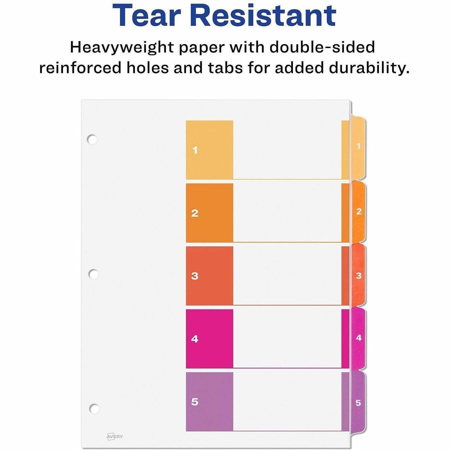 Avery&reg; Ready Index&reg; Table of Content Dividersfor Laser and Inkjet Printers, 5 tabs, 6 sets - 11187