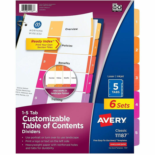 Avery&reg; Ready Index&reg; Table of Content Dividersfor Laser and Inkjet Printers, 5 tabs, 6 sets