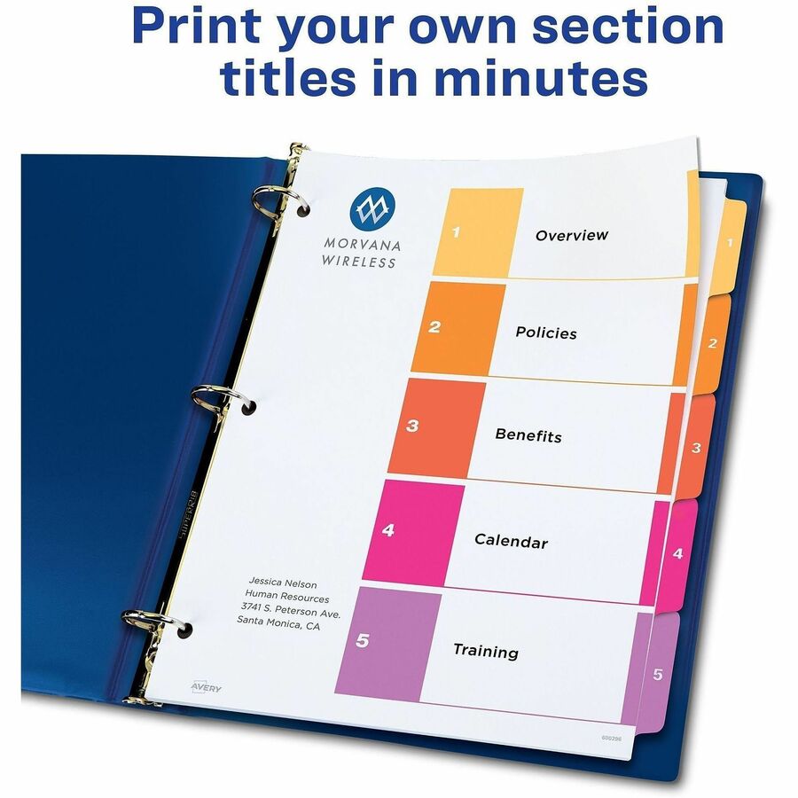 Avery&reg; Ready Index&reg; Table of Content Dividersfor Laser and Inkjet Printers, 5 tabs, 6 sets - 11187
