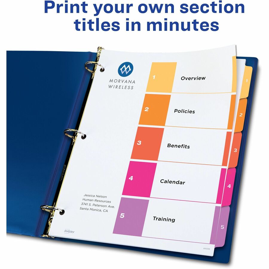 Avery&reg; Ready Index&reg; Table of Content Dividersfor Laser and Inkjet Printers, 5 tabs, 6 sets - 11187