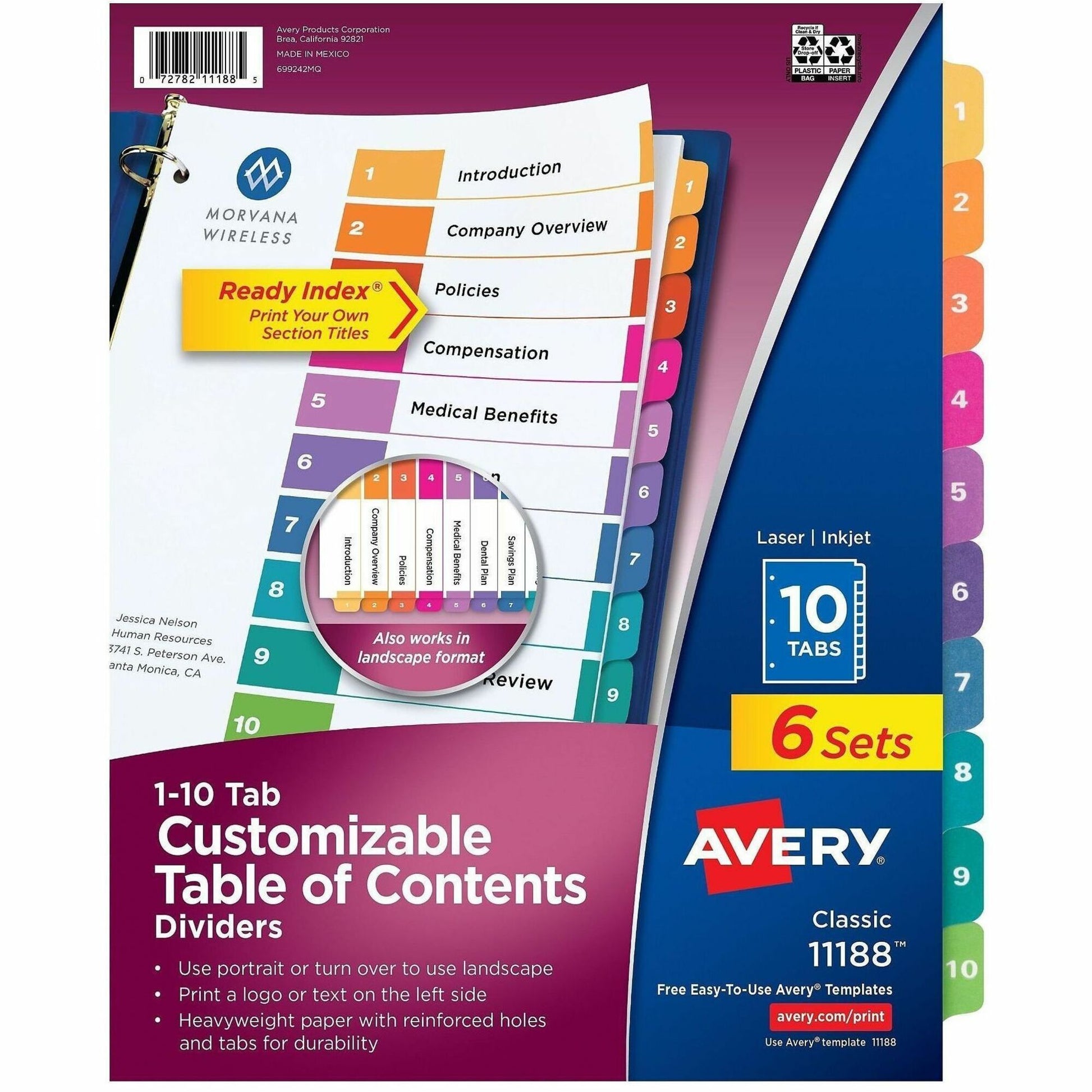 Avery&reg; Ready Index&reg; Table of Content Dividersfor Laser and Inkjet Printers, 10 tabs, 6 sets
