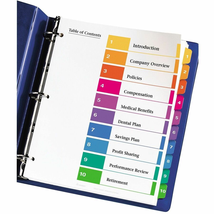 Avery&reg; Ready Index&reg; Table of Content Dividersfor Laser and Inkjet Printers, 10 tabs, 6 sets - 11188