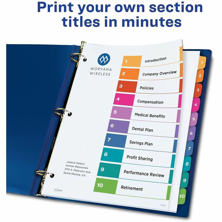 Avery&reg; Ready Index&reg; Table of Content Dividersfor Laser and Inkjet Printers, 10 tabs, 6 sets - 11188