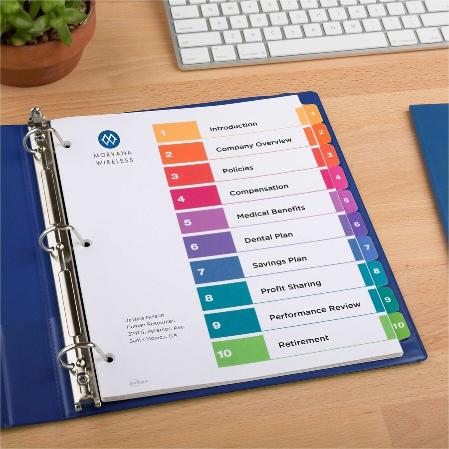 Avery&reg; Ready Index&reg; Table of Content Dividersfor Laser and Inkjet Printers, 10 tabs, 6 sets - 11188