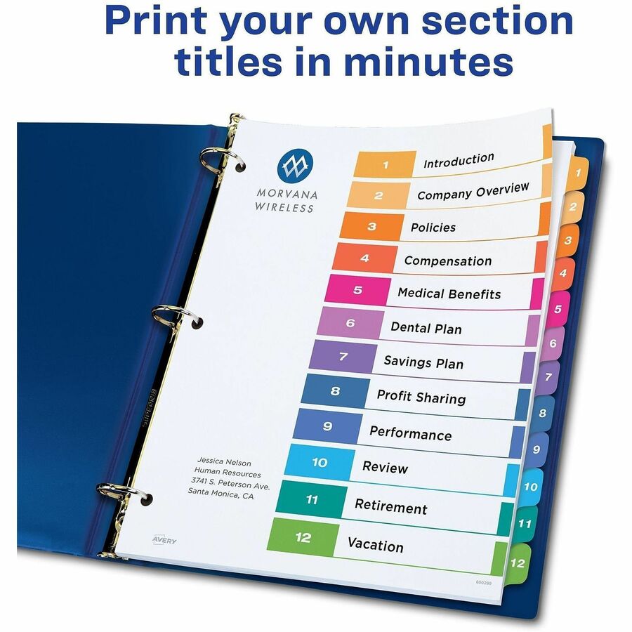 Avery&reg; Ready Index&reg; Table of Content Dividers for Laser and Inkjet Printers, 12 tabs, 6 sets - 11196