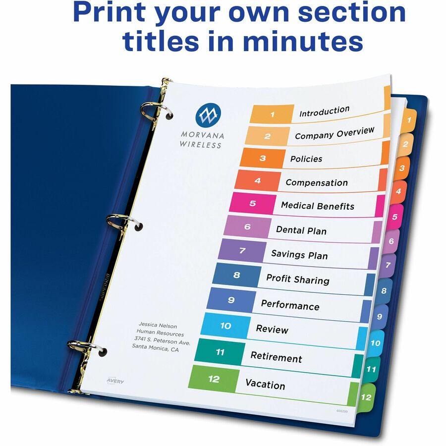Avery&reg; Ready Index&reg; Table of Content Dividers for Laser and Inkjet Printers, 12 tabs, 6 sets - 11196