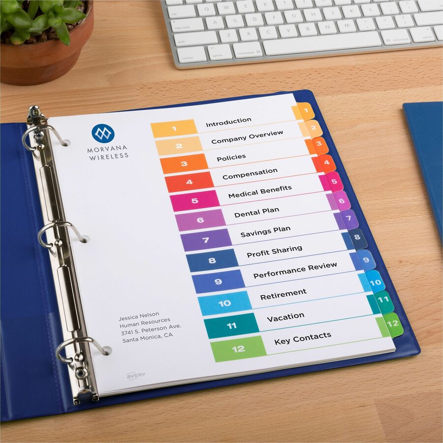 Avery&reg; Ready Index&reg; Table of Content Dividers for Laser and Inkjet Printers, 12 tabs, 6 sets - 11196