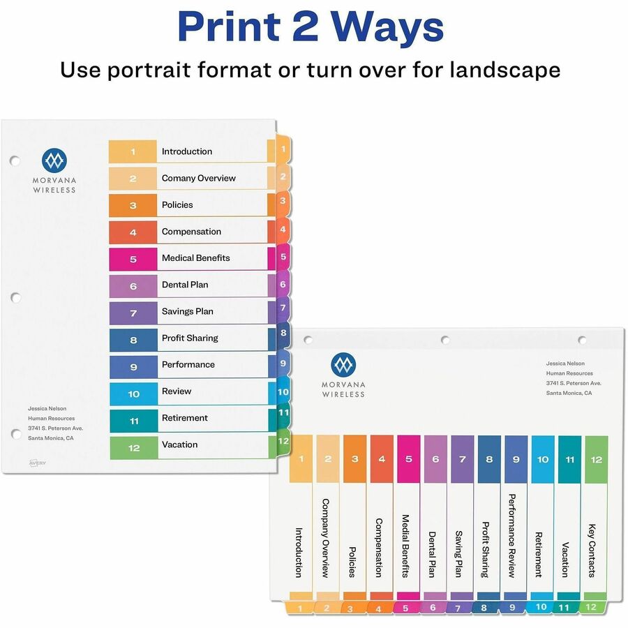 Avery&reg; Ready Index&reg; Table of Content Dividers for Laser and Inkjet Printers, 12 tabs, 6 sets - 11196