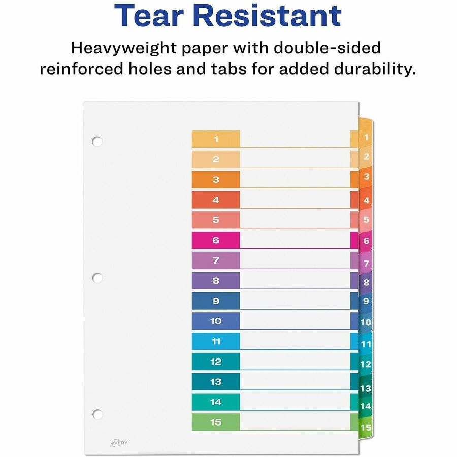 Avery&reg; Ready Index&reg; Table of Content Dividers for Laser and Inkjet Printers, 15 tabs, 6 sets - 11197