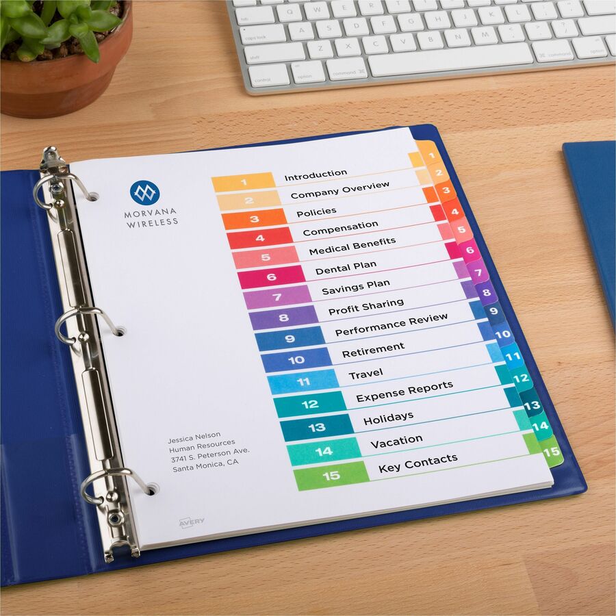 Avery&reg; Ready Index&reg; Table of Content Dividers for Laser and Inkjet Printers, 15 tabs, 6 sets - 11197