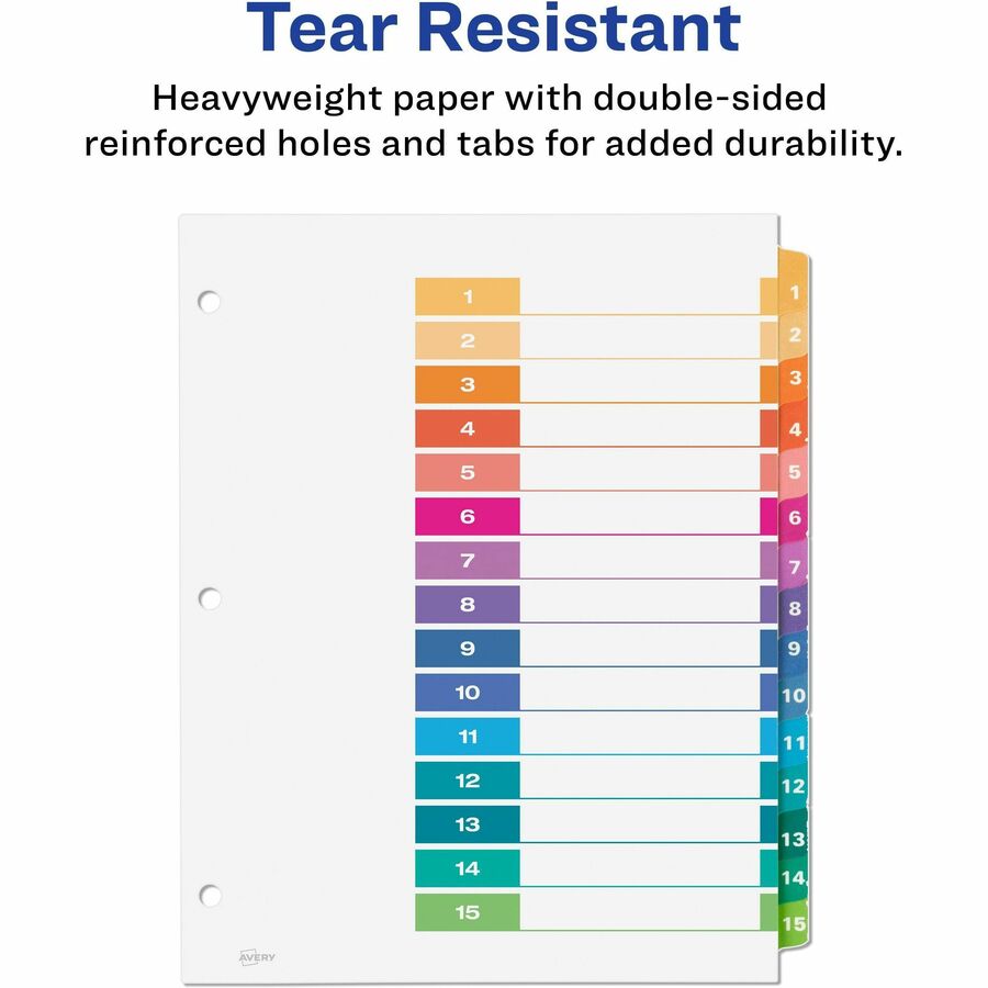 Avery&reg; Ready Index&reg; Table of Content Dividers for Laser and Inkjet Printers, 15 tabs, 6 sets - 11197