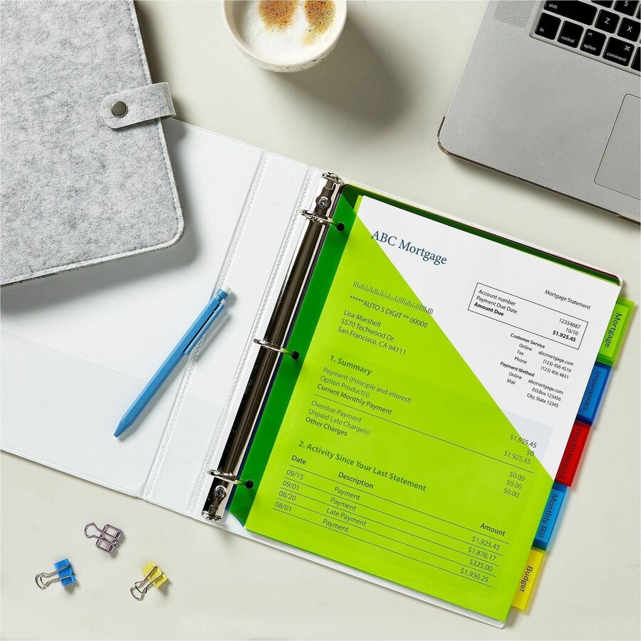 Avery&reg; Big Tab™ Insertable Plastic Dividers with Pocketsfor Laser and Inkjet Printers, 9-1/4" x 11-1/8" , 5 tabs, 1 set - 11902
