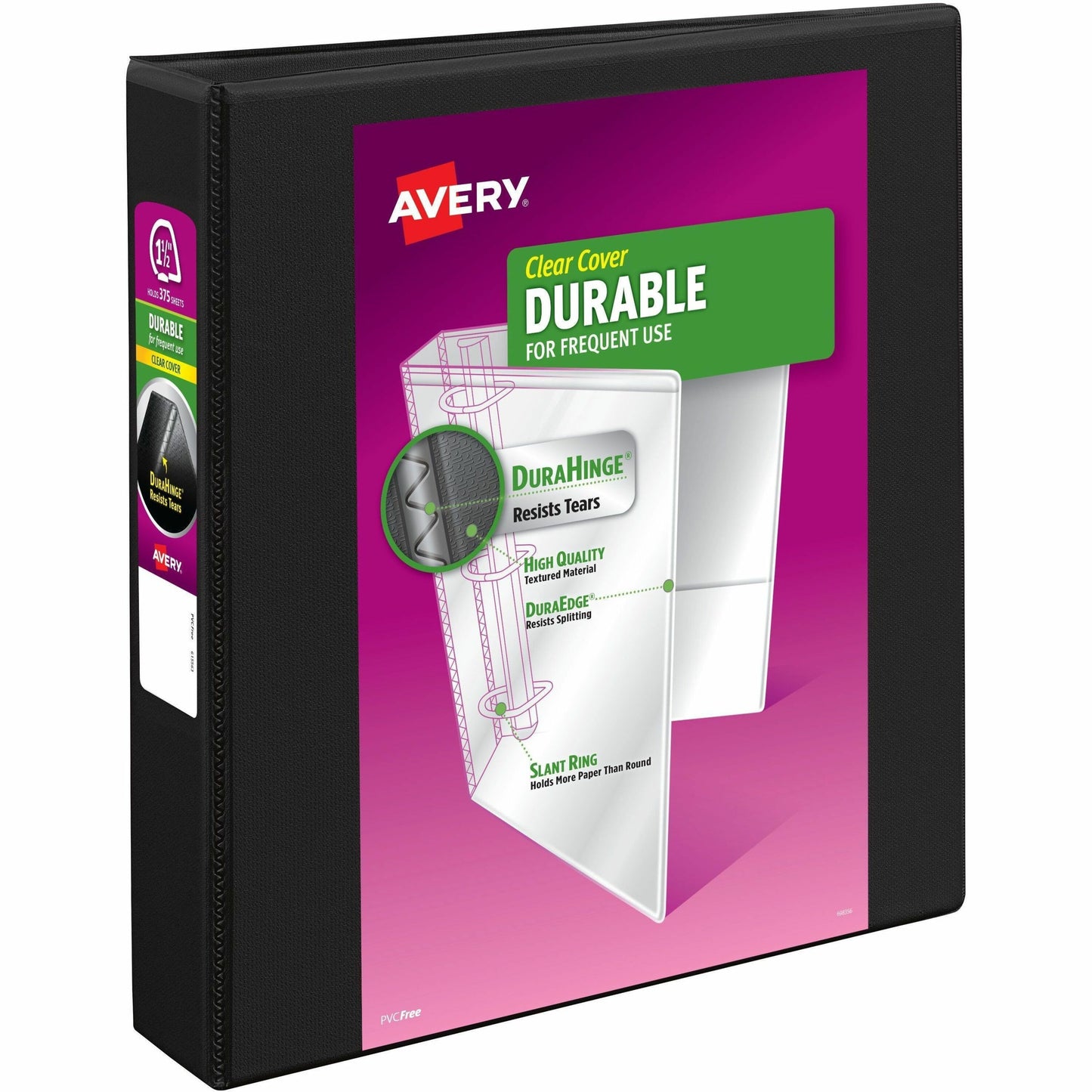 Avery&reg; Durable View Binder 1-1/2" , Slant D Rings, Black