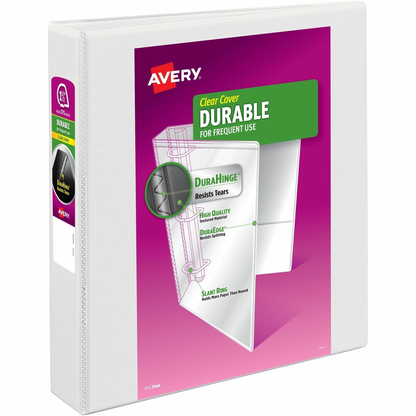Avery&reg; Durable View Binder1-1/2" , Slant D Rings, White