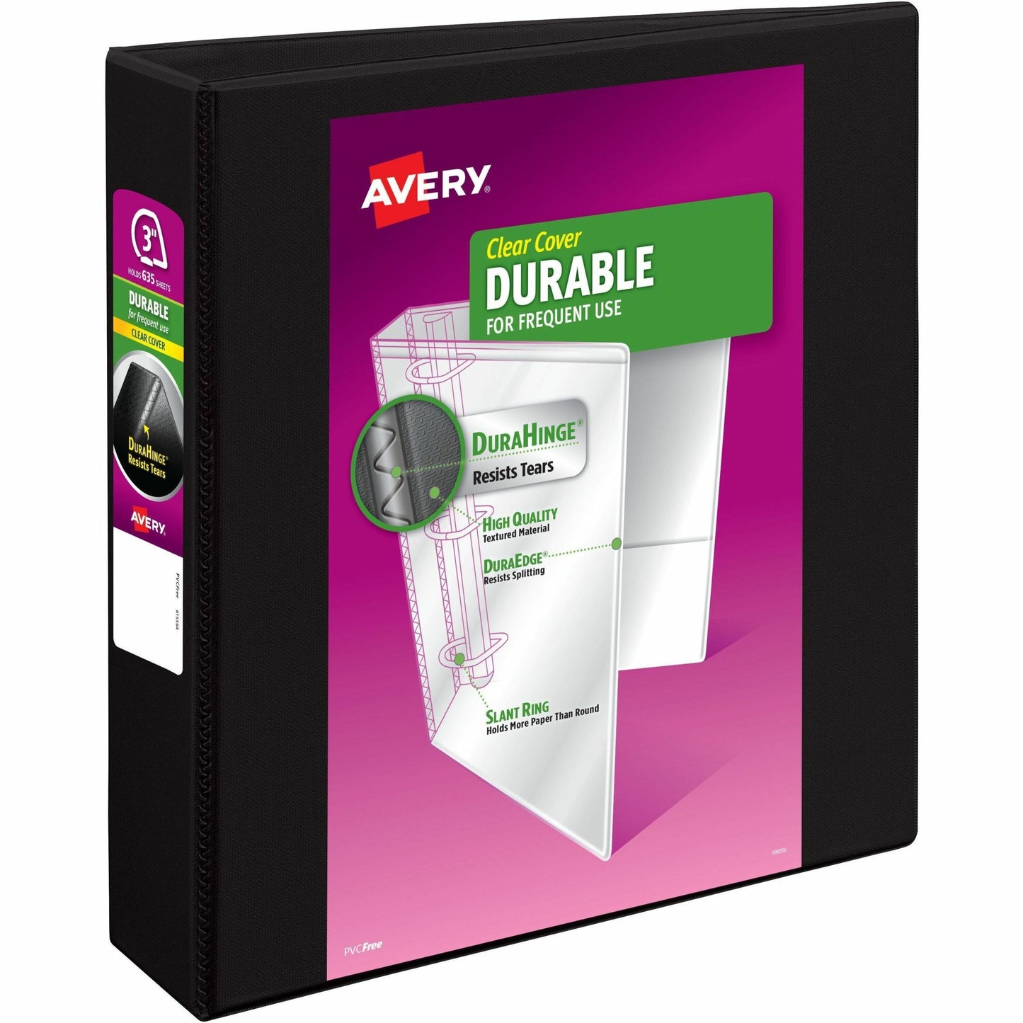 Avery&reg; Durable View Binder 3" , Slant D Rings, Black