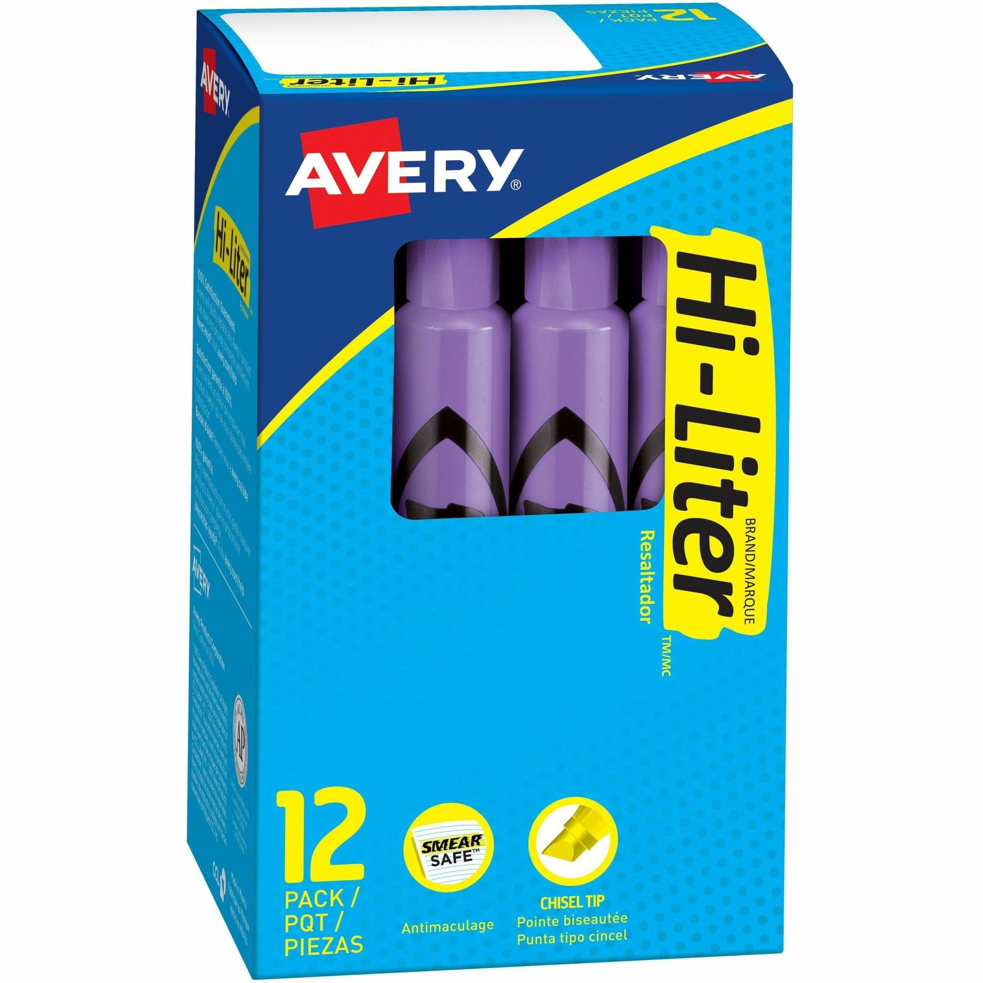 Avery Desk Style HI-LITER Chisel Tip, Fluorescent Purple, Box of 12