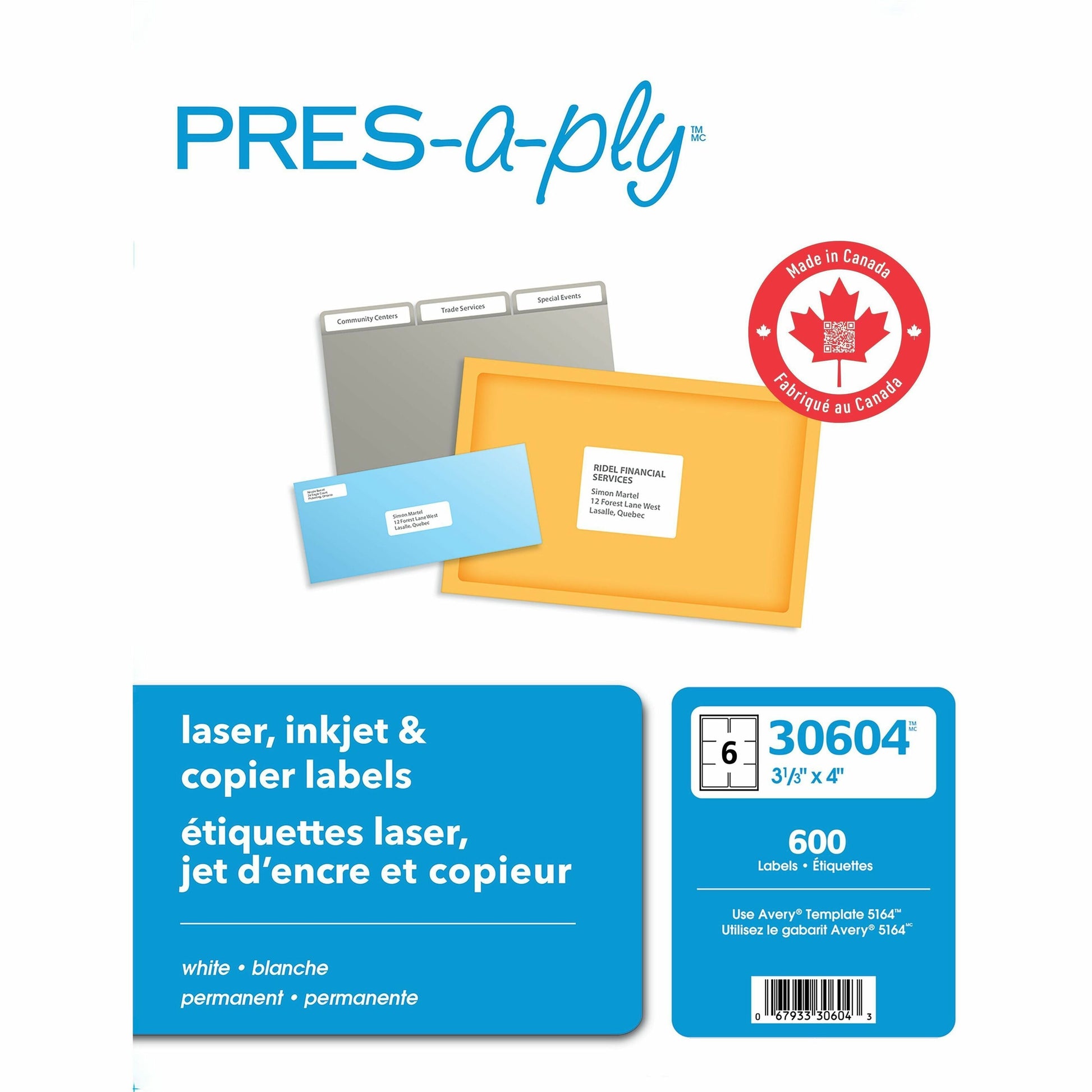 Avery PRES-a-ply™ Shipping Labels for Laser, Inkjet and Copier Printers, 3-1/3" x 4"