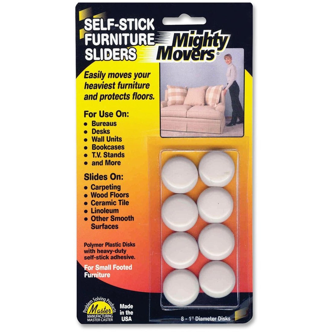 Mighty Movers Furniture Slider, Self-Stick, 1" dia.