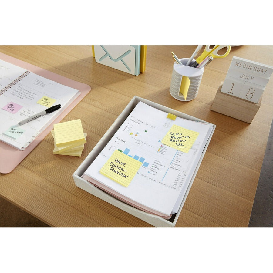 Post-it&reg; Original Lined Notes, Canary Yellow, 3" x 5" , 100 Sheets/Pad, 12 Pads/PK - 635