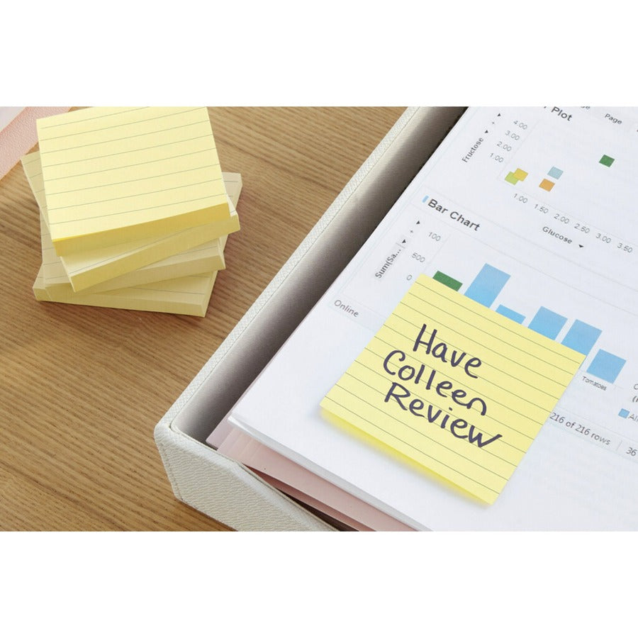 Post-it&reg; Original Lined Notes, Canary Yellow, 3" x 5" , 100 Sheets/Pad, 12 Pads/PK - 635