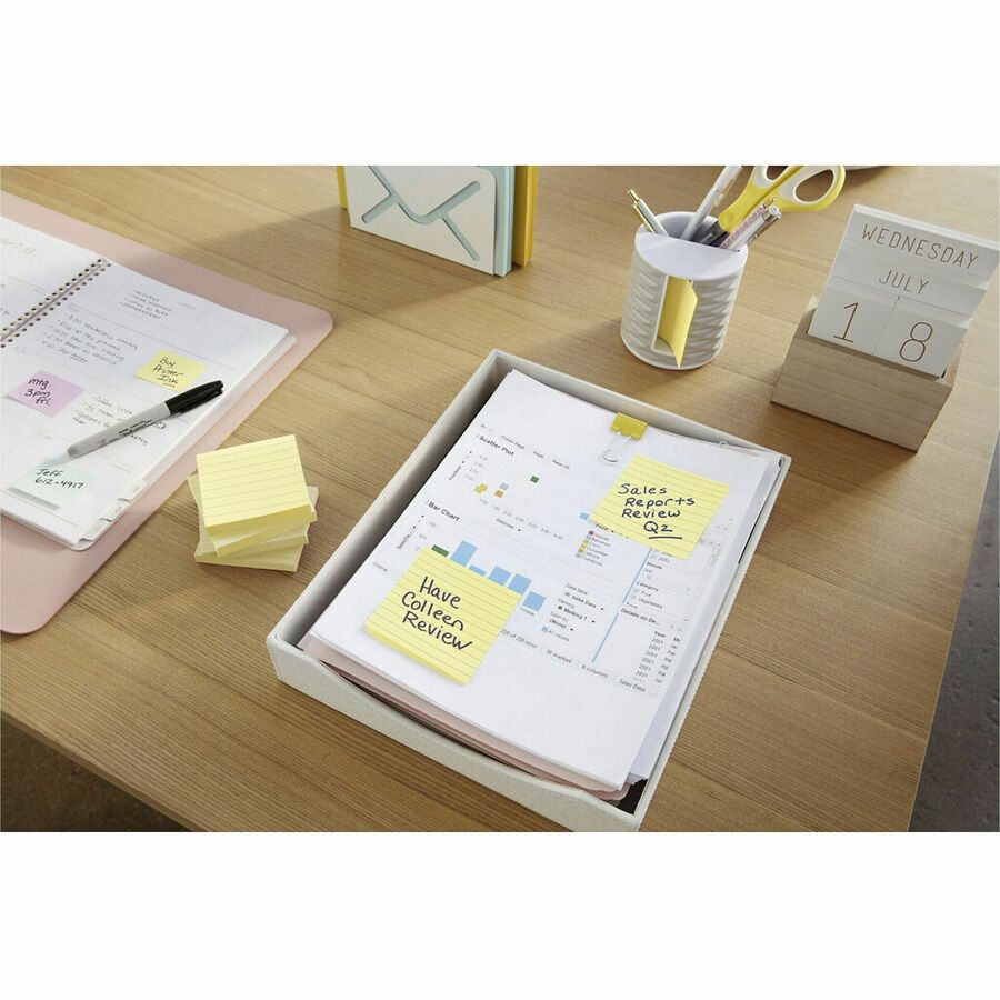 Post-it&reg; Original Lined Notes, Canary Yellow, 3" x 5" , 100 Sheets/Pad, 12 Pads/PK - 635