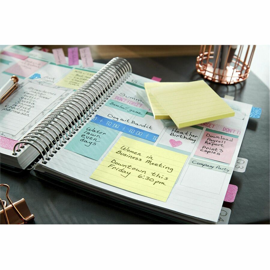 Post-it&reg; Original Lined Notes, Canary Yellow, 3" x 5" , 100 Sheets/Pad, 12 Pads/PK - 635