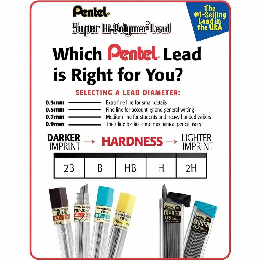 Hi-Polymer Super Lead Refill (0.5mm), H, 12 Leads per Tube - C505-H
