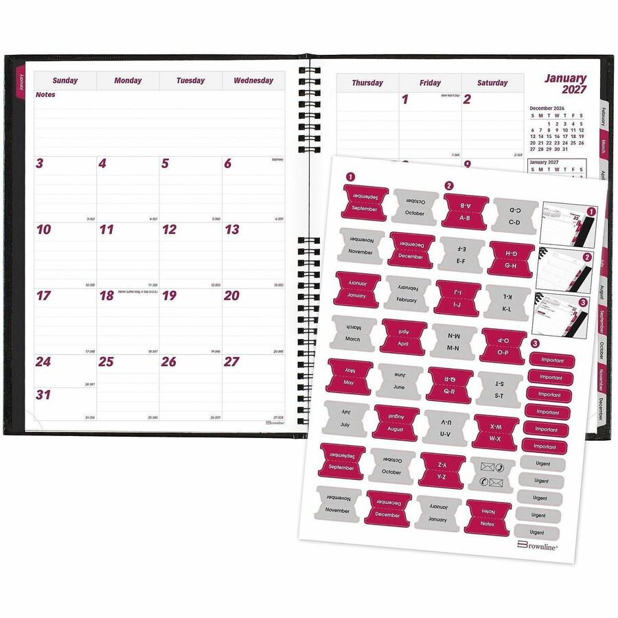 Brownline CoilPro Monthly Planner (14 Months) , 11" x 8-1/2" , English, Black - CB1262C.BLK