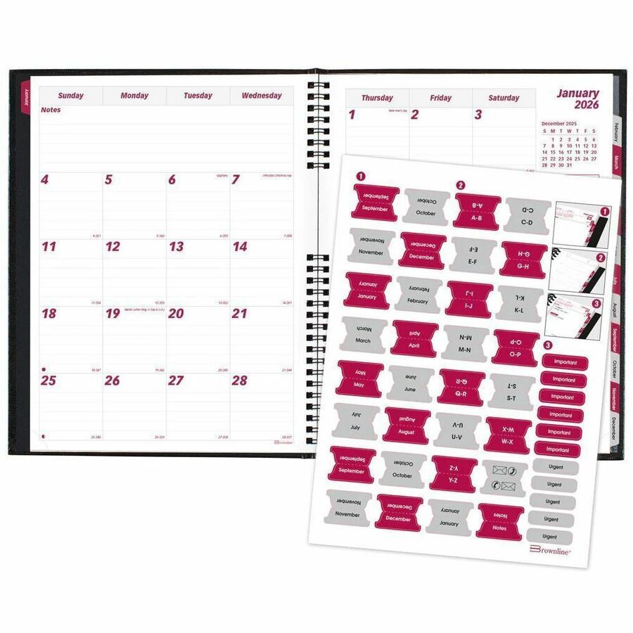 Brownline CoilPro Monthly Planner (14 Months) , 11" x 8-1/2" , English, Black - CB1262C.BLK