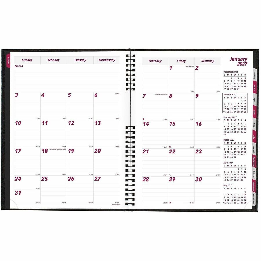 Brownline CoilPro Monthly Planner (14 Months) , 11" x 8-1/2" , English, Black - CB1262C.BLK