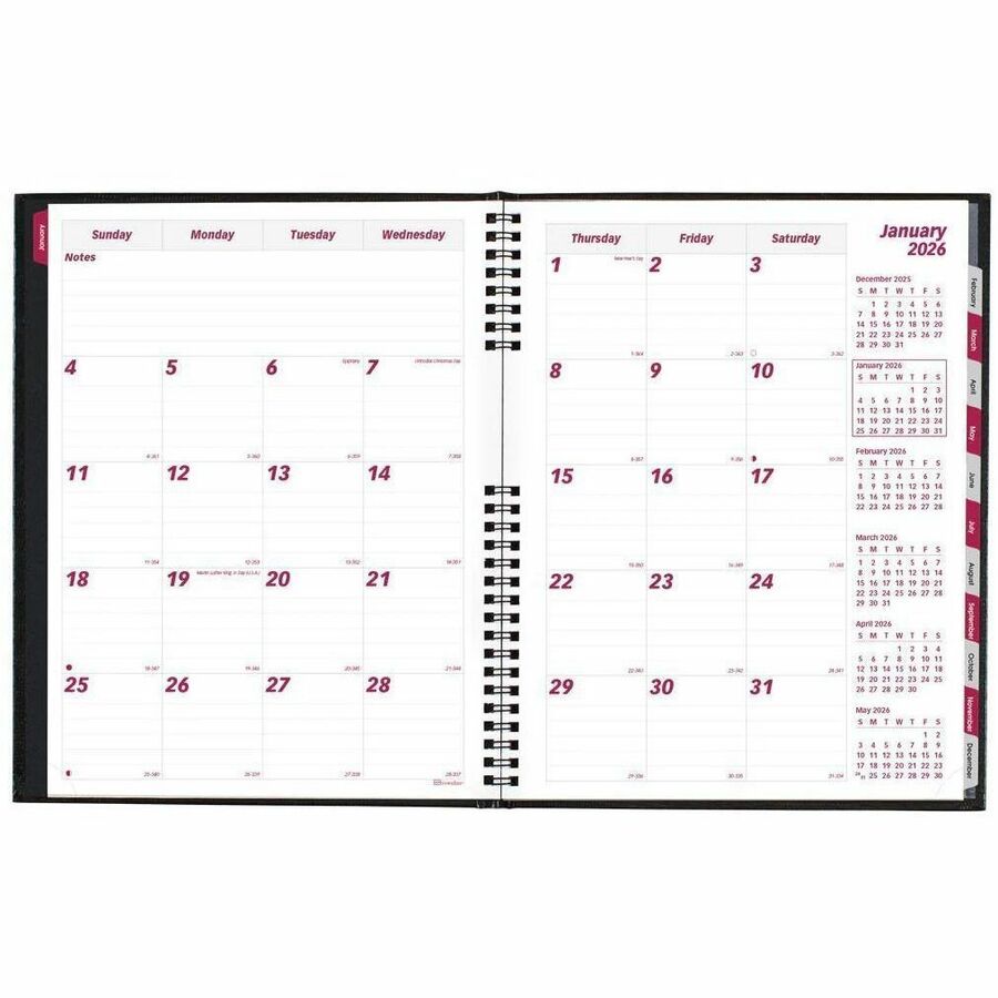 Brownline CoilPro Monthly Planner (14 Months) , 11" x 8-1/2" , English, Black - CB1262C.BLK